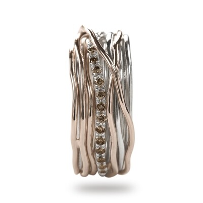 ANELLO 13 FILI ORO ROSA/ARGENTO E DIAMANTI MIELE