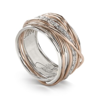 ANELLO 13 FILI ORO ROSA/ARGENTO E DIAMANTI BIANCHI