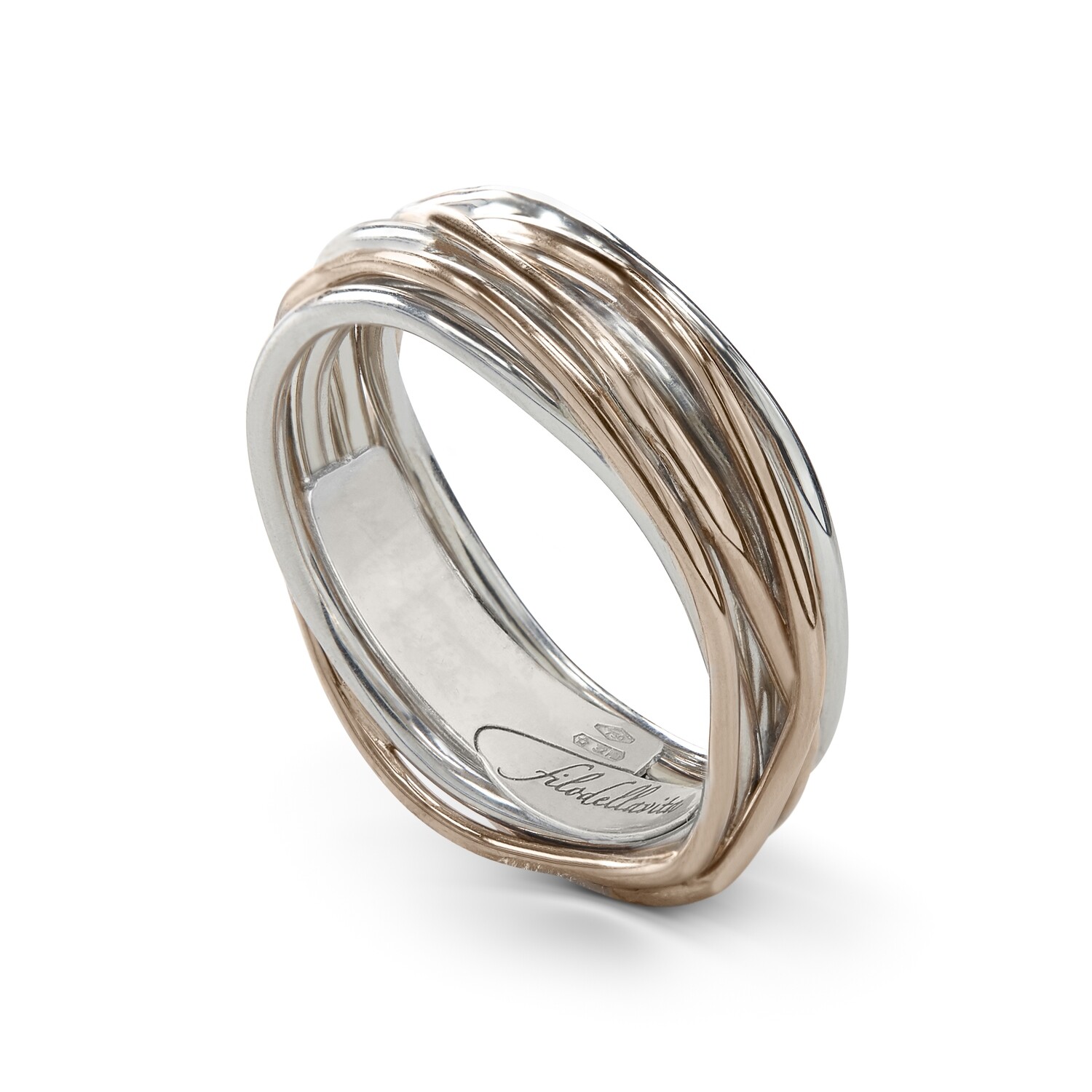 ANELLO 7 FILI ORO ROSA/ARGENTO