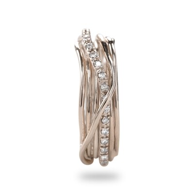 ANELLO 7 FILI ORO ROSA E DIAMANTI BIANCHI