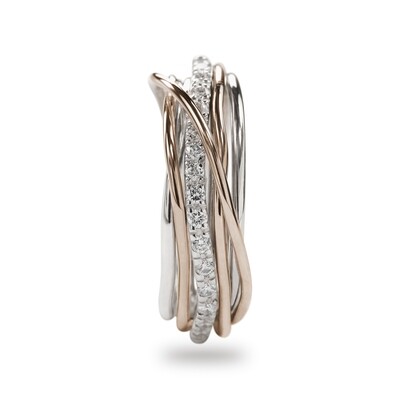 ANELLO 7 FILI ORO ROSA/ARGENTO E DIAMANTI BIANCHI
