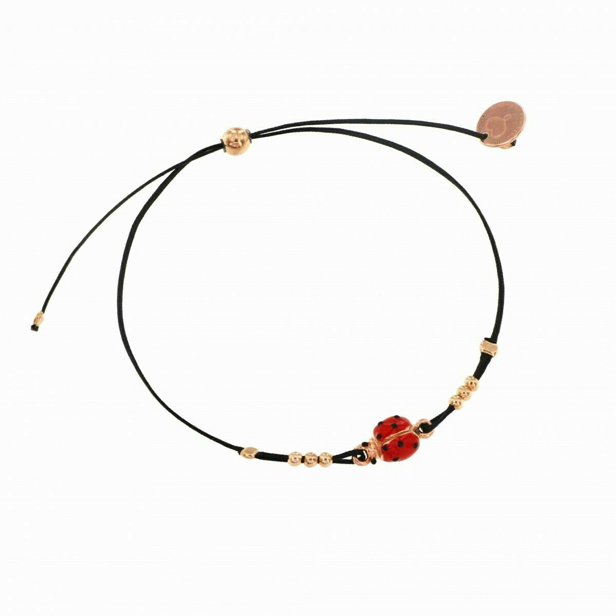 BRACCIALE REGOLABILE IN FILO NYLON NERO CON COCCINELLA