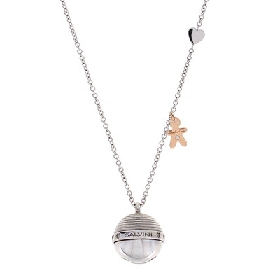 Collana sonaglino in argento con bimbo oro rosa 9 kt.