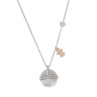 Collana sonaglino in argento con bimba oro rosa 9 kt.