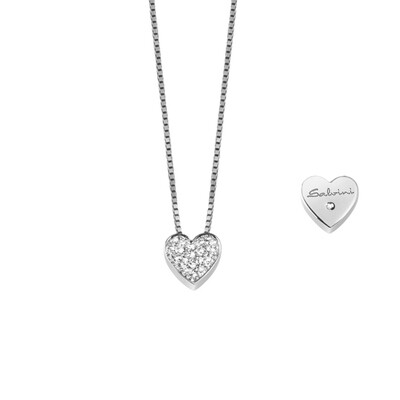 Collier 1^ misura oro bianco 18 kt con cuore pavè