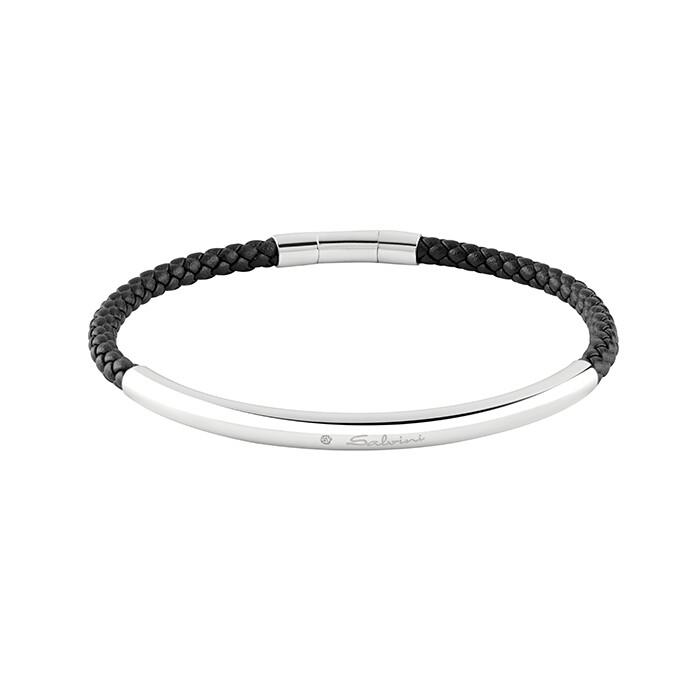 Bracciale in pelle nera intrecciata e argento