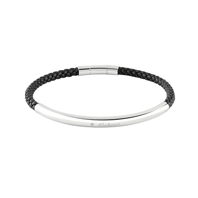 Bracciale in pelle nera intrecciata e argento