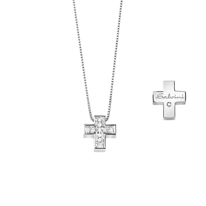 Collier 1^ misura oro bianco 18 kt con croce pavè