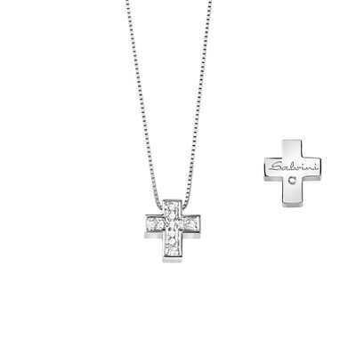 Collier 1^ misura oro bianco 18 kt con croce pavè