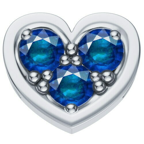Cuore reverso oro bianco brunito 18 kt con zaffiri
