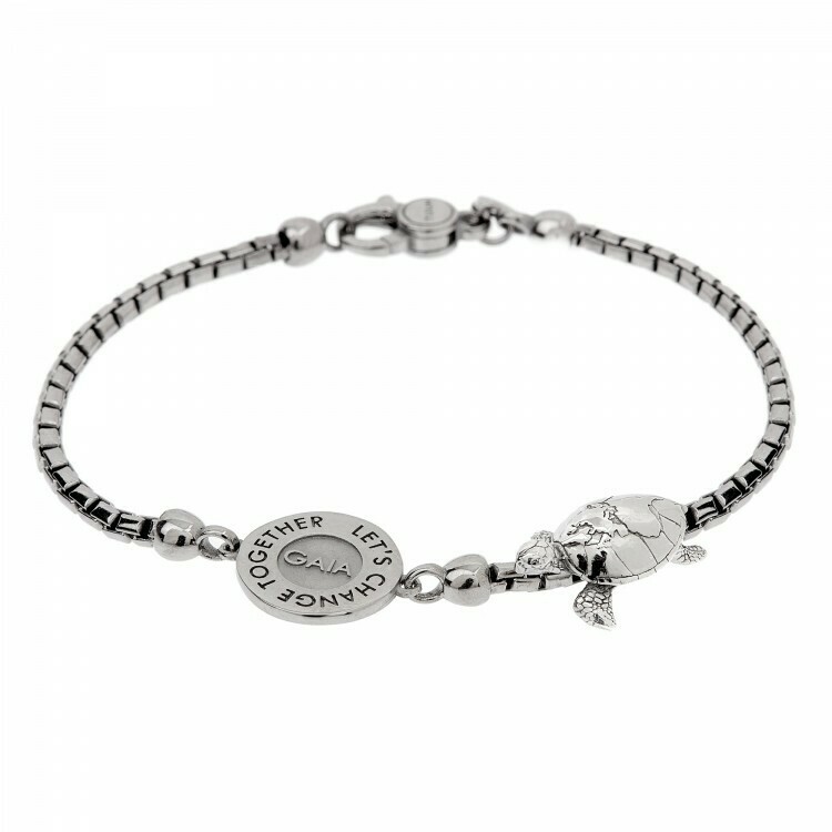 Bracciale in argento brunito con GAIA in argento