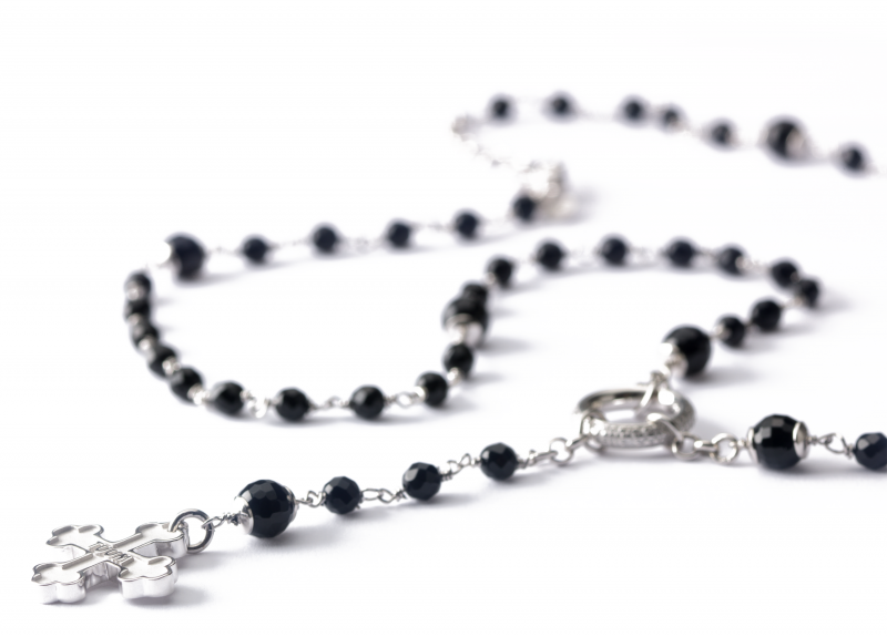 Collana rosario argento e onice nero