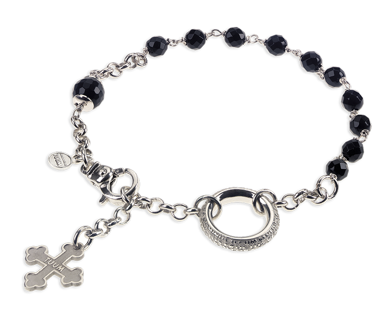 Bracciale rosario in argento rodiato e onice