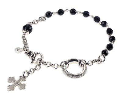 Bracciale rosario in argento rodiato e onice