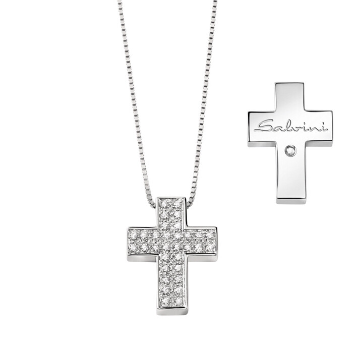 Collier 3^ misura oro bianco 18 kt con croce pavè