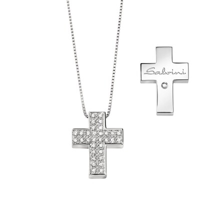 Collier 3^ misura oro bianco 18 kt con croce pavè