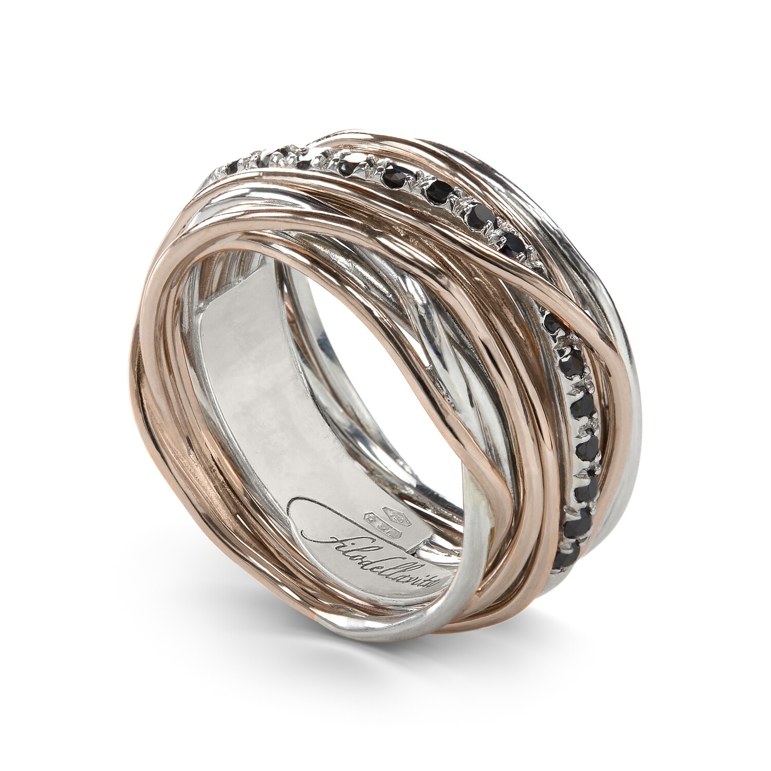 ANELLO 13 FILI ORO ROSA/ARGENTO E DIAMANTI BLACK