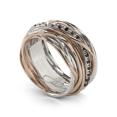 ANELLO 13 FILI ORO ROSA/ARGENTO E DIAMANTI BLACK