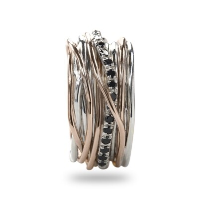 ANELLO 13 FILI ORO ROSA/ARGENTO E DIAMANTI BLACK