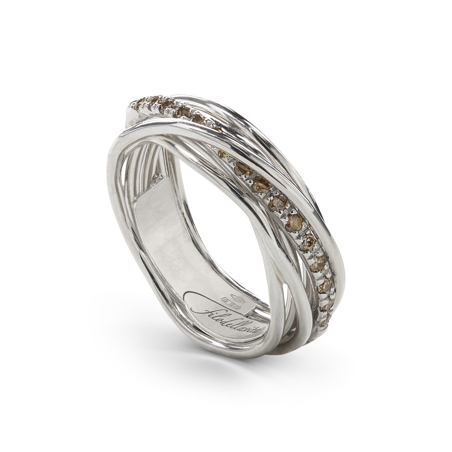 ANELLO FILODELLAVITA CLASSIC, 7 FILI IN ARGENTO 925 E DIAMANTI MIELE