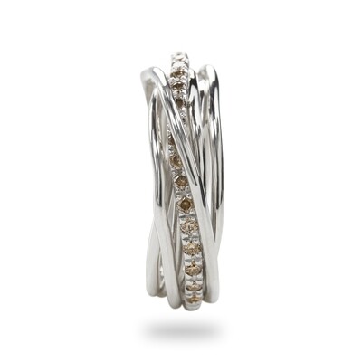 ANELLO FILODELLAVITA CLASSIC, 7 FILI IN ARGENTO 925 E DIAMANTI MIELE