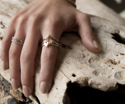 Anello dal gambo in argento 925 e quadrifoglio in oro rosa 9kt