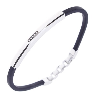 Bracciale argento e caucciù nero con diamanti bianchi
