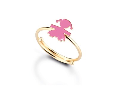 Anello &quot;Classico&quot; bimba in oro giallo 9t ke smalto rosa