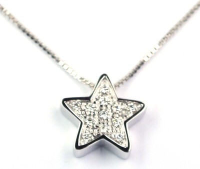 Collier oro bianco 18 kt con stella pavè