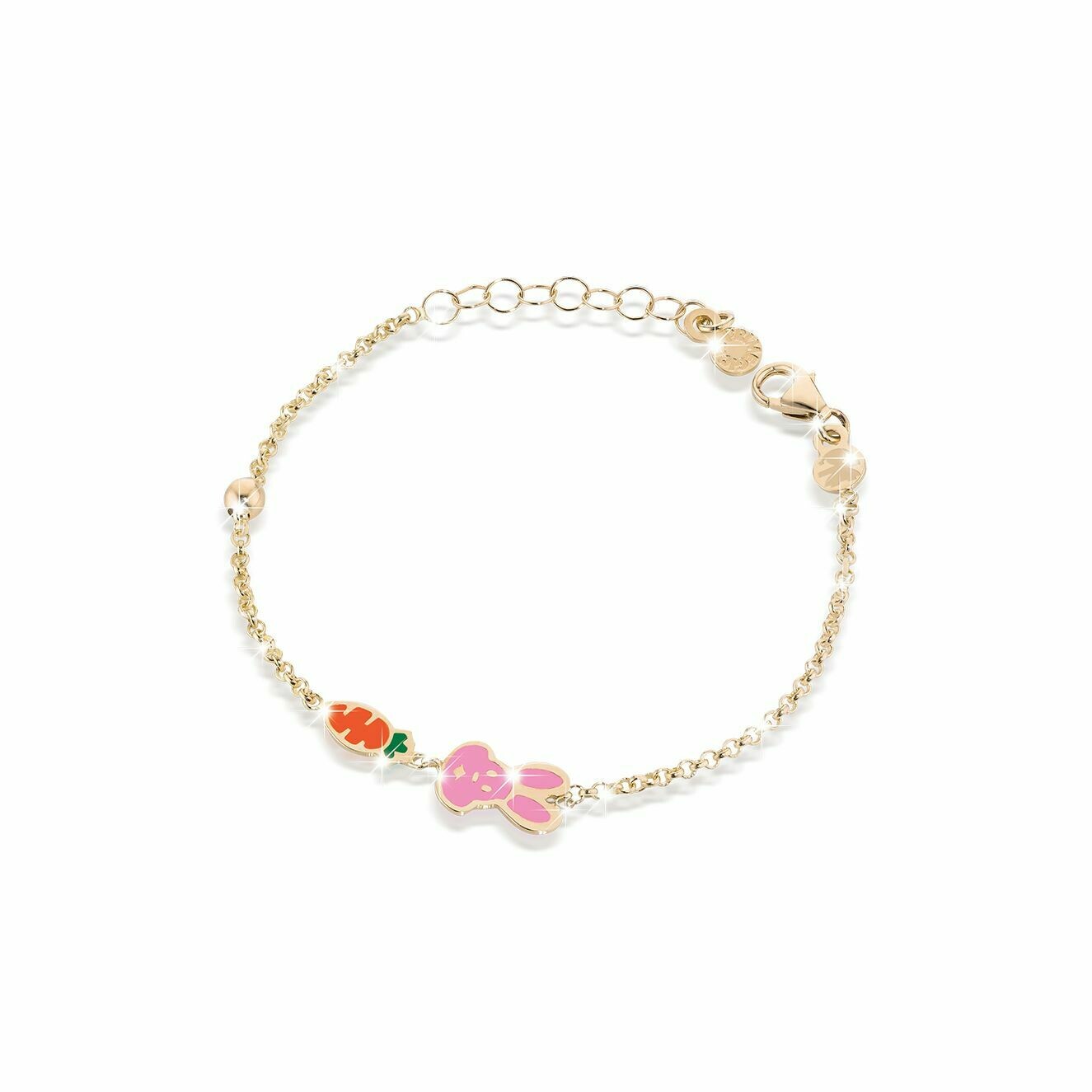 Bracciale &quot;Fortuna&quot; in in oro giallo 9kt con carota e coniglietto