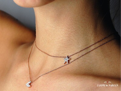 Girocollo in oro rosa 9 kt con stella con pavè di diamanti
