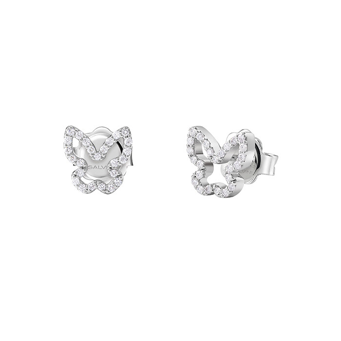 Orecchini oro bianco 18 kt con farfalla