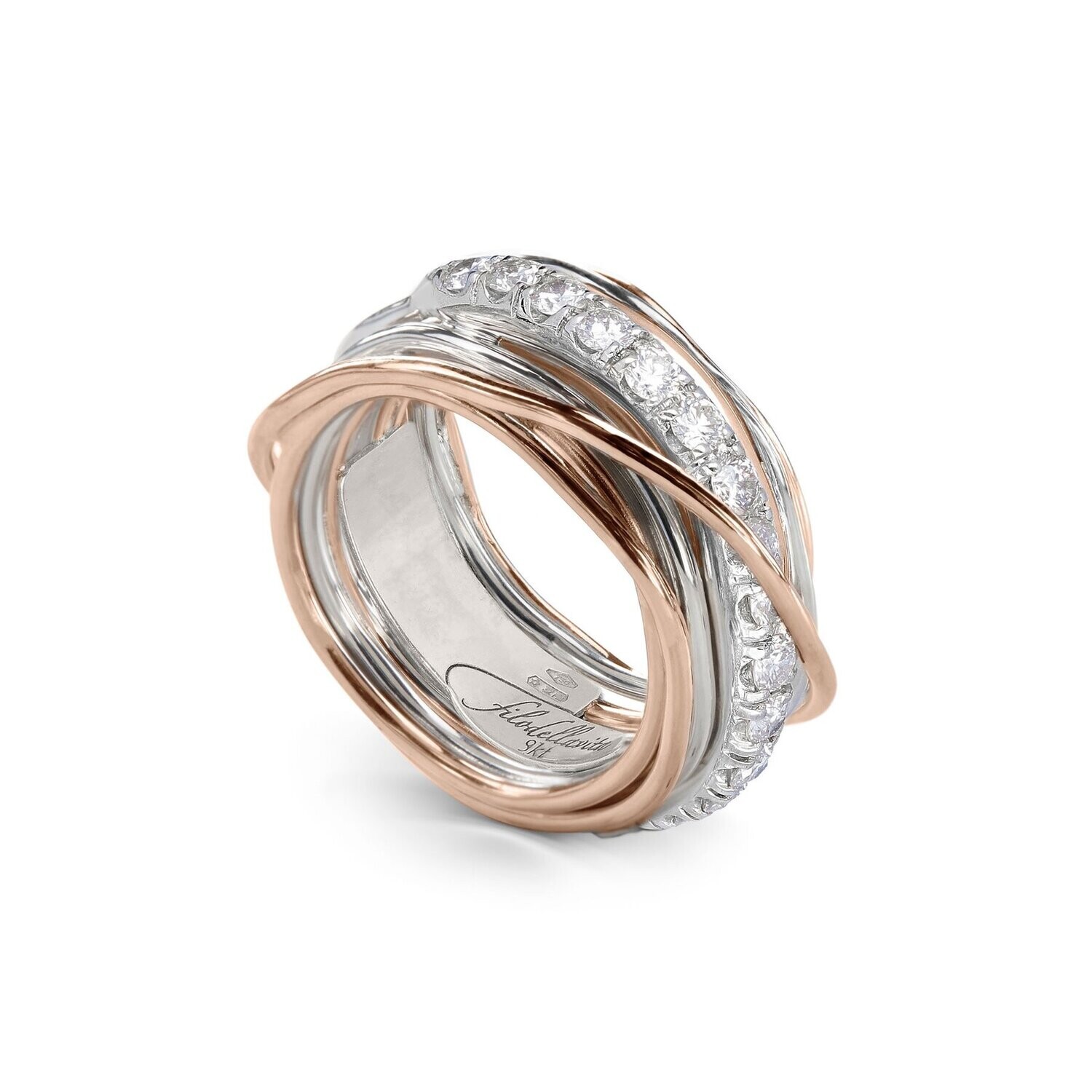 ANELLO PREZIOSO ORO ROSA 9 KT/ARGENTO E DIAMANTI BIANCHI