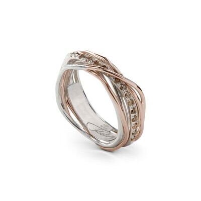 ANELLO 7 FILI IN ORO ROSA 9KT, ARGENTO 925 E DIAMANTI BROWN