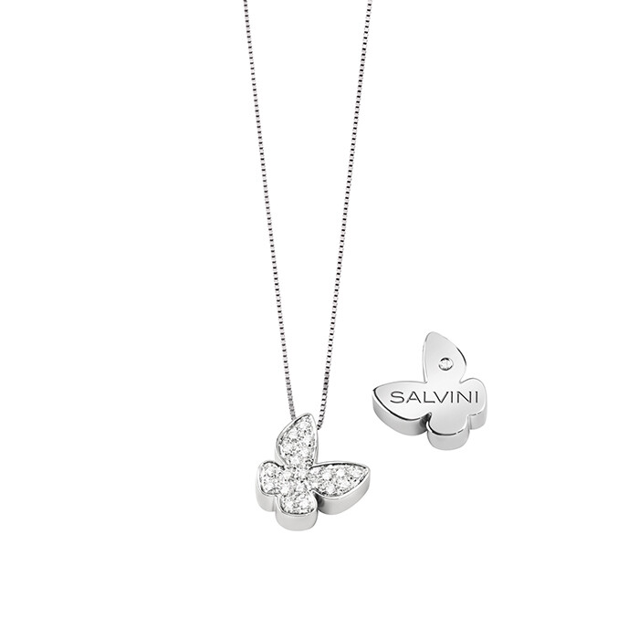 Collier 2^ misura oro bianco 18 kt con farfalla pavè