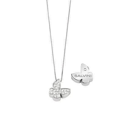 Collier 2^ misura oro bianco 18 kt con farfalla pavè