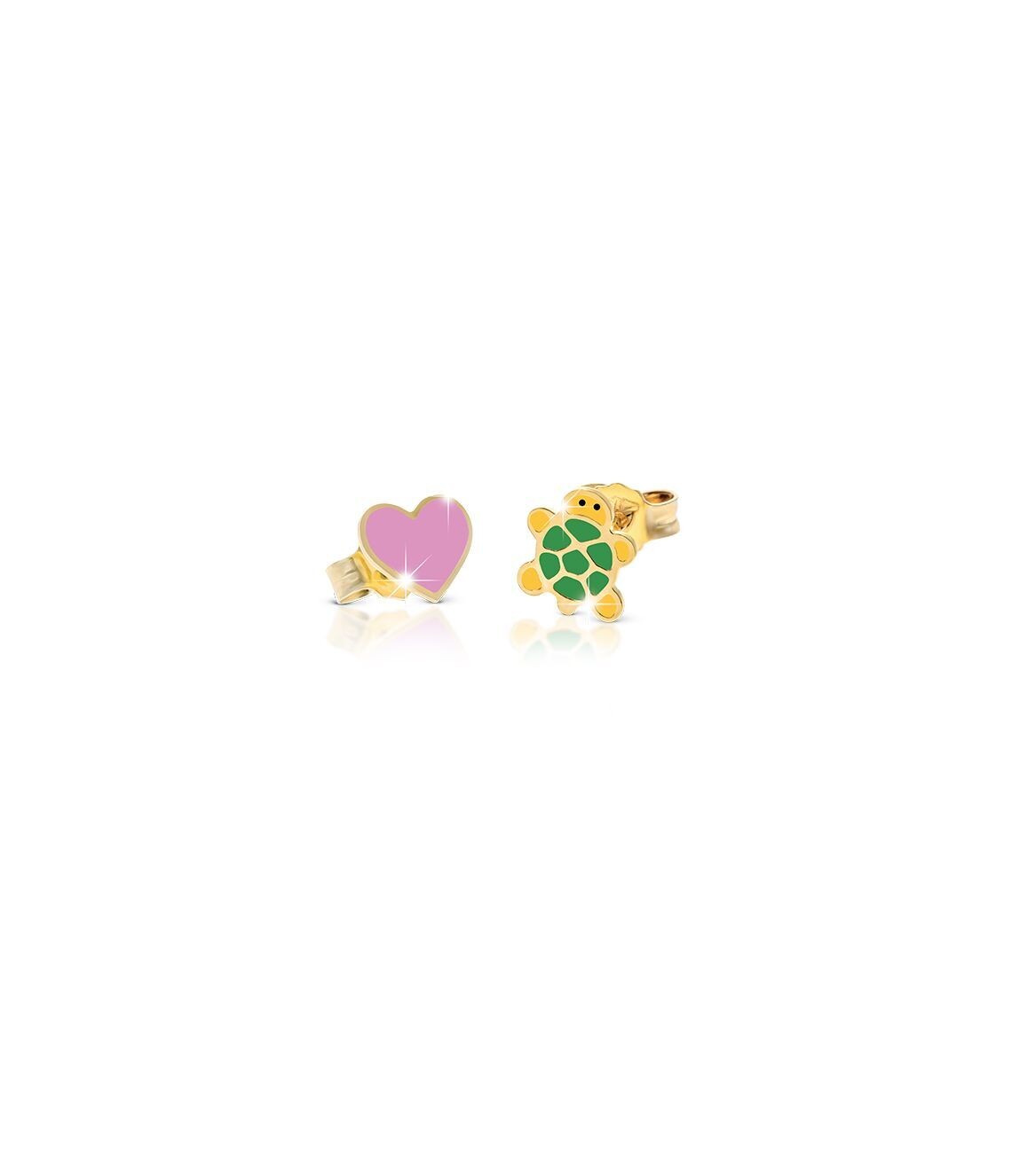 Orecchini in oro giallo 9kt con cuore e tartaruga