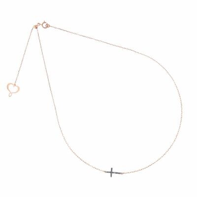 GIROCOLLO CROCE PASSANTE POLVERE DIAMANTI IN ORO ROSA