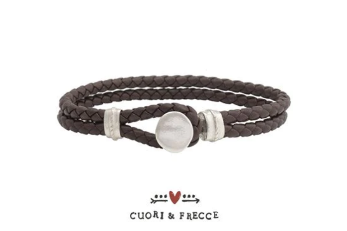Bracciale in cuoio con bottone in argento 925