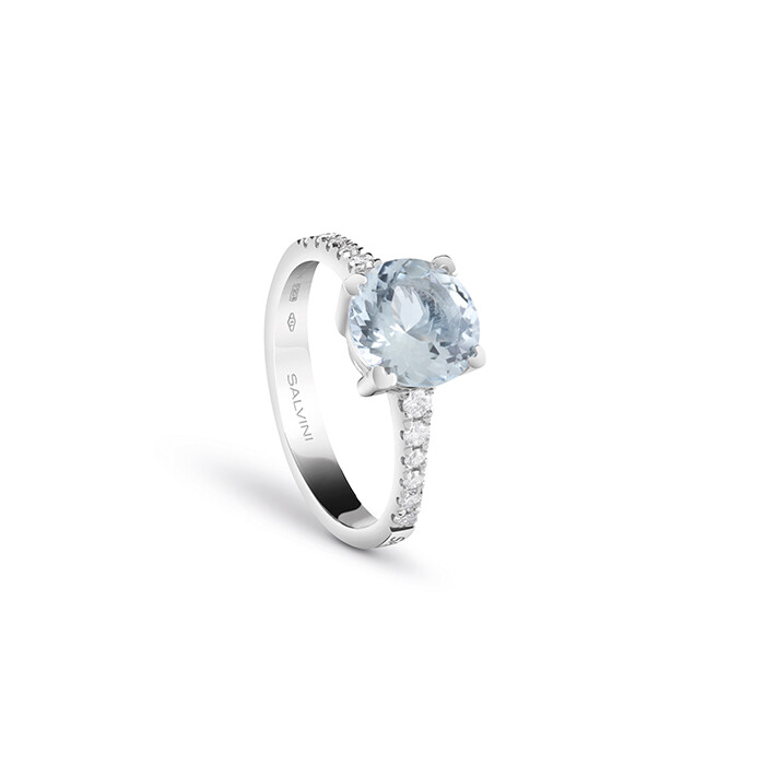 Anello &quot;Battito&quot; con acquamarina e diamanti