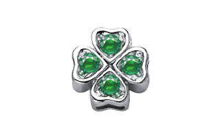 Quadrifoglio piatto oro bianco 18 kt con smeraldi