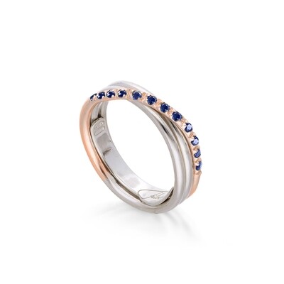 ANELLO 3 FILI BICOLORE CON ZAFFIRI BLU