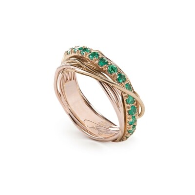 ANELLO 7 FILI ORO GIALLO 9 KT E SMERALDI