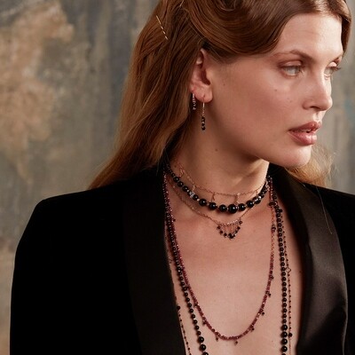COLLANA DOPPIA RUBINO SPINELLI E AGATA NERA
