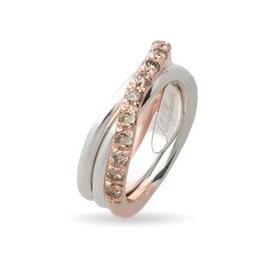ANELLO 3 FILI ARGENTO E ORO ROSA 9 KT CON DIAMANTI BROWN