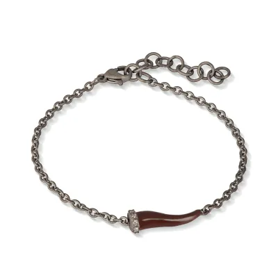 Bracciale "Lucky horn" mocha con diamanti NERI