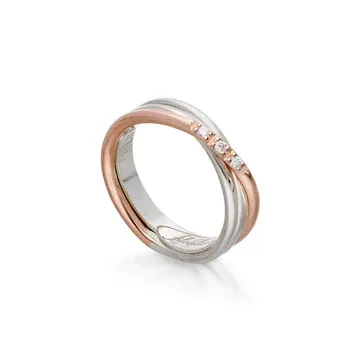 ANELLO 3 FILI ARGENTO, ORO ROSA E E DIAMANTI BIANCHI