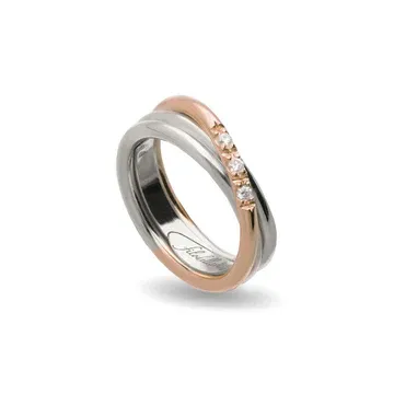 ANELLO 3 FILI ARGENTO, ORO ROSA E E DIAMANTI BIANCHI