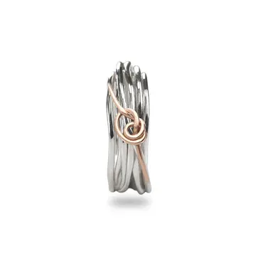 ANELLO 7 FILI ARGENTO E NODINO FILODAMORE IN ORO ROSA 9kt
