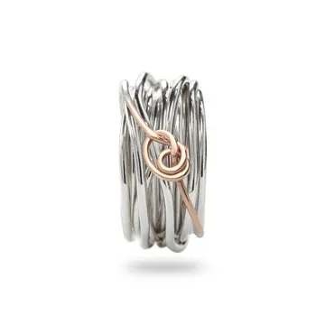 ANELLO 13 FILI ARGENTO E NODINO FILODAMORE IN ORO ROSA 9kt